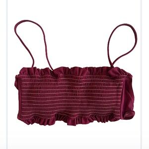 Cupshe | Maroon Ribbed Ruffle Bikini Top